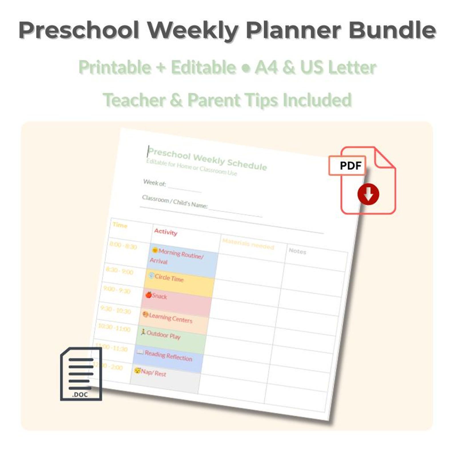 Preschool Weekly Lesson Plans –printable PDF and Google Docs - Etsy UK
