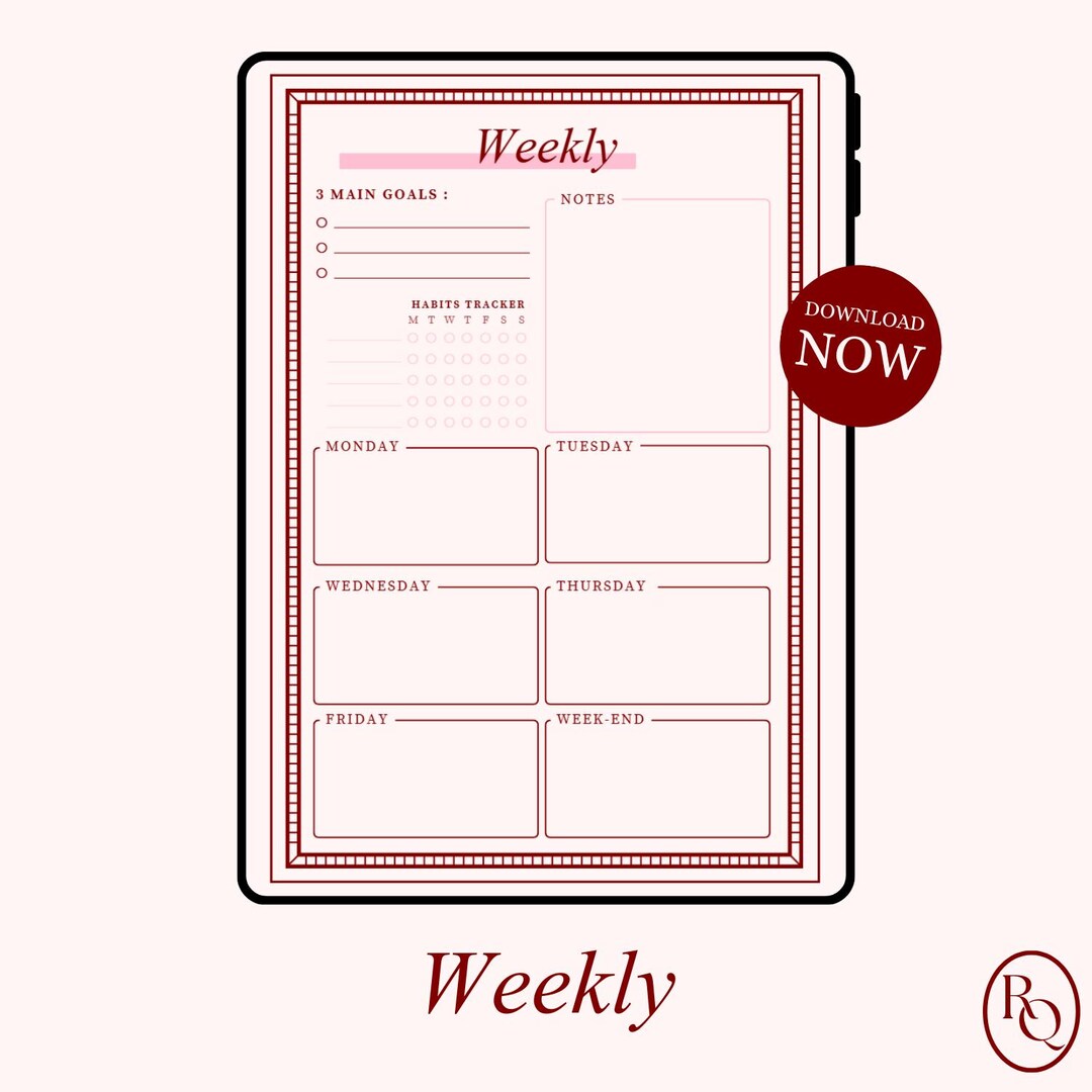 Colored Weekly Template With Goals Notes and Habit Trackers - Etsy
