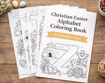 Christian Easter Alphabet Coloring Pages | A–Z Bible Themed Printable | 26 Page Toddler & Preschool Coloring Book