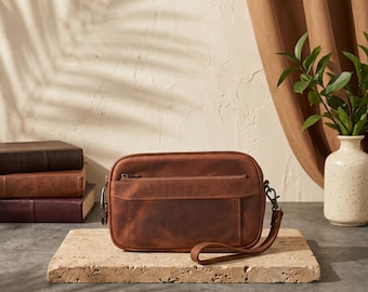 Handmade Leather Clutch Handbag and Personalized Organizer Wallet with a Secure Combination Lock for Travel