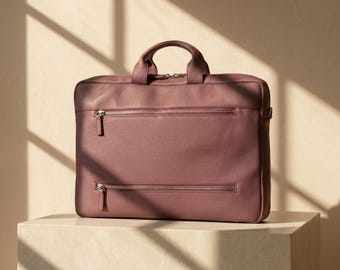 Leather Laptop Bag Personalized Handmade 13 Inch Slim Business Sleeve With Shoulder Strap and Handle RFID Protection for MacBook and Tablet