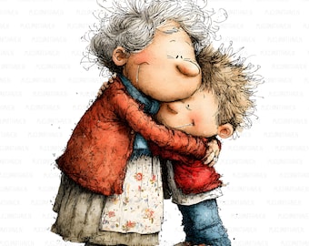 21 PNG Grandma Child Clipart, Granny Grandchild, Family Love Graphics, Sublimation Crafts Bundle