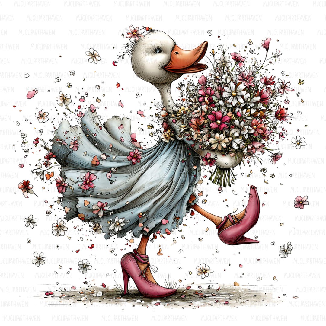 20 PNG Chic Duck Clipart, Whimsical Floral Ducks, Vintage Ducklings ...