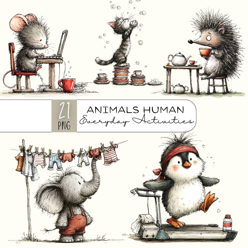 21 PNG Animals Human Activities Clipart, Cute Animal Life PNG, Funny ...