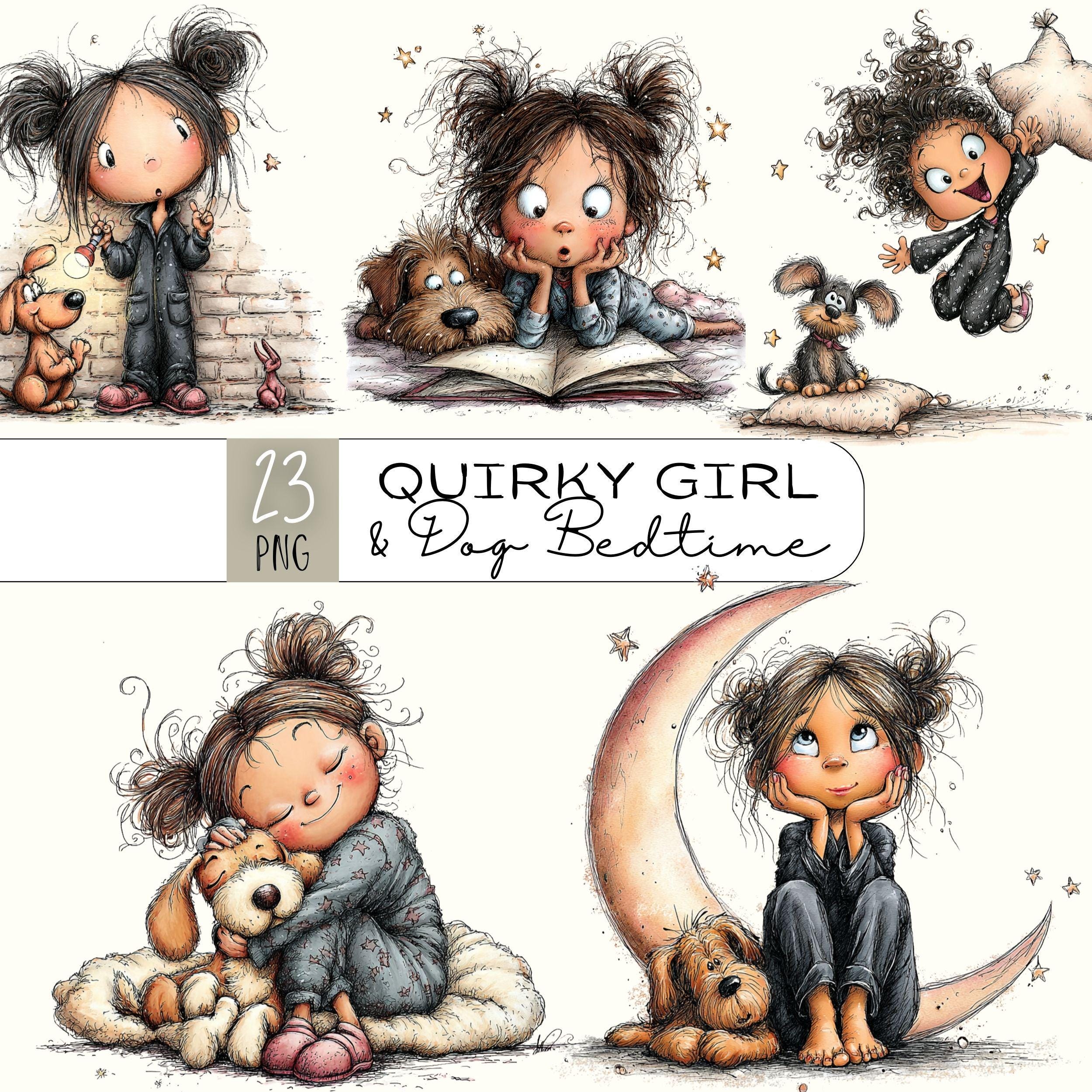23 PNG Cute Bedtime Child With Dog PNG, Quirky Girl Clipart Bundle ...