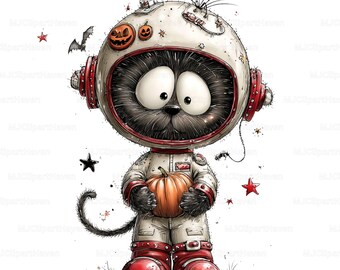 19 PNG Halloween schwarze Katze Clipart, süße gruselige Katzen, Herbst Katze Clipart, Hexe Kostüm Sublimationsaufkleber Set