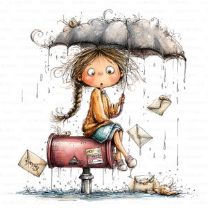 23 PNG Adventure Girl Clipart Bundle, Cloud Mail Fantasy Letters PNG, Quirky Kids, Crafts, Projects, Sublimation designs