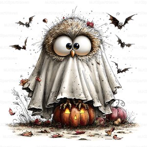 22 imágenes PNG de animales de Halloween, criaturas espeluznantes y adorables, animales fantasmales y originales, manualidades por sublimación, pegatinas y diseños para scrapbooking.