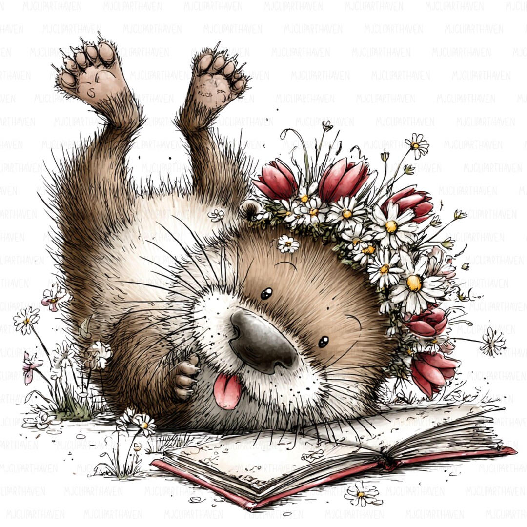 Spring Reading Animal 27 PNG Spring Book Lover Animals Clipart, Cute Floral Reading Animal ...