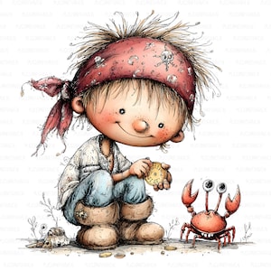 Whimsical Pirate Boy Clipart, Cute Kids Pirate PNG, Quirky Summer Kids, Sublimation Stickers