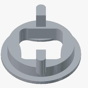 May include: A light grey circular plastic component featuring a flat outer ring and a central square-shaped opening. Two vertical, rounded tabs extend upwards from the inner edge of the ring, positioned directly opposite each other within the centre.