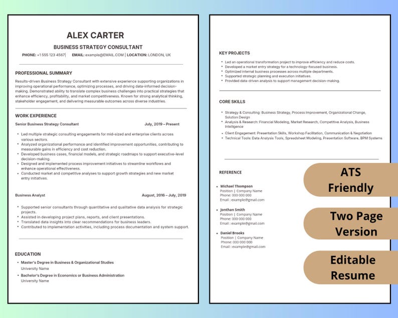 ATS Friendly Resume Templates ( 5 Pack ) | Professional CV | Editable in Word, Canva & Google ...