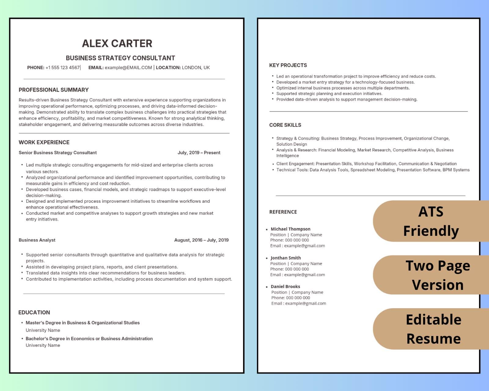 ATS Friendly Resume Templates (5 Pack) | Professional CV | Editable in ...
