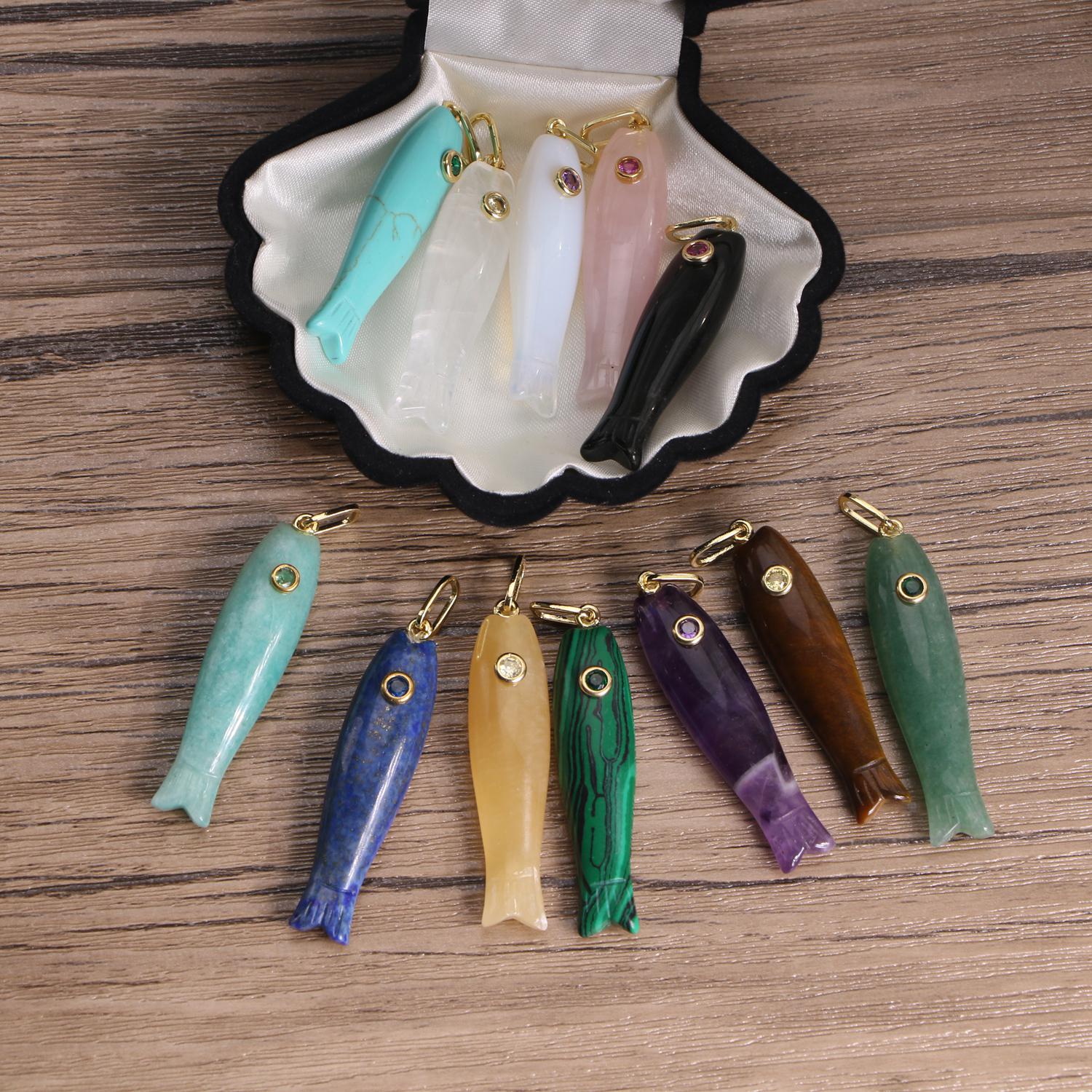 Stone carved fish charm - Etsy 日本