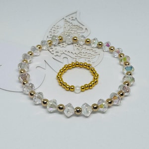 Armband & Ring Set Damen Gold – Boho Schmuckset mit Kristallen – Elegantes Y2K Armband mit Ring – Geschenk für Sie Liebe Freundin