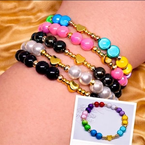 Perlenarmband Handmade bunt mit Herz | Y2K Kawaii Armband Damen | Boho Stackable Bracelet | Geschenk Freundin | Elastisches Schmuck Armband