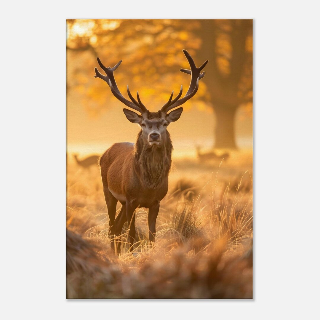 Majestic Stag Canvas Wall Art – Golden Forest Wildlife Print, Autumn ...