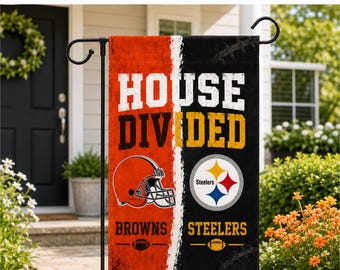 Personalized House Divided Garden Flag, Custom Sports Team Yard Flag, Football Game Day Porch Decor, Family Rivalry Outdoor Flag, Team Gift
