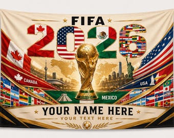 2026 Soccer World Cup Tapestry, Personalized Name Wall Hanging, Canada USA Mexico Fan Banner, Custom Soccer Gift Decor