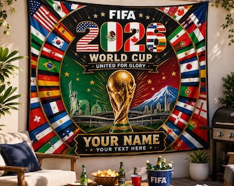 Custom 2026 Soccer Tapestry, World Soccer Fan Wall Hanging, Personalized Name Banner, Game Day Decor, Fan Cave Gift