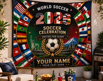Custom 2026 Soccer Tapestry, World Soccer Fan Wall Hanging, Personalized Name Banner, Game Day Decor, Fan Cave Gift