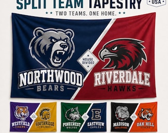 Custom House Divided Wall Tapestry with Split Design, House Divided Sports Wall Hanging, Personalized Two Team Banner, Fan Cave Gift
