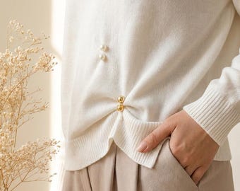 Gold Pearl Brooch Set, Elegant Waist Cincher, No Sew Dress Tightener, Cardigan Clip,Outfit Shaper, Sweater Clip