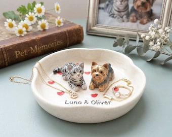 Personalizowany organizer na biżuterię dla zwierząt, personalizowana ceramiczna tacka na pierścionki z muszelkami, ręcznie malowana dekoracja w kształcie zwierząt w 3D, estetyczna mała miseczka na drobiazgi z imionami