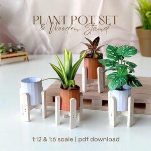 Miniature Plant Pot Set with Wooden Stand (1:12, 1∶6 Scale) (Digital PDF)