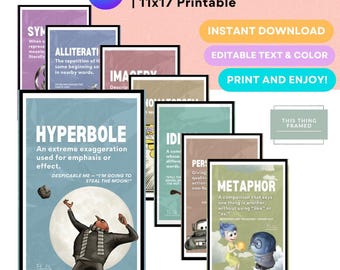 Poster sul linguaggio figurato / Decorazioni per l'aula di inglese della scuola media / Poster sui dispositivi letterari / Inglese per le classi 6ª, 7ª e 8ª / Stampabile in formato 11x17