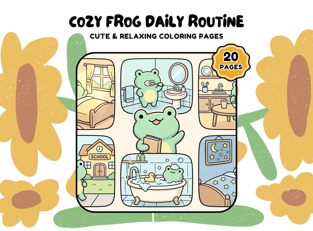 Cozy Frog Daily Routine Coloring Pages for Kids – 20 Printable PDF ...