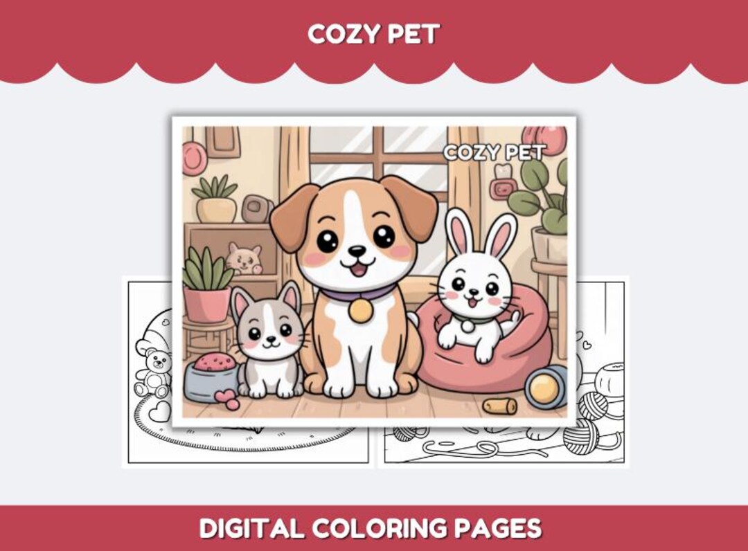 Cozy Pet Coloring Pages for Kids – Kawaii Animals (digital Download) - Etsy