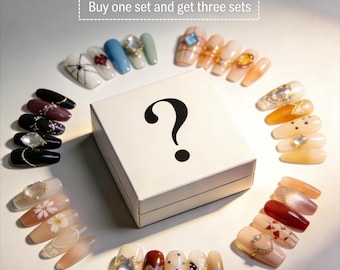 Buy 1 Get 3 Random Sets | Press On Nails Blind Box | Surprise Nail Art Gift | Handmade Fake Nails XS S M L | Bridal Party Festival Wear