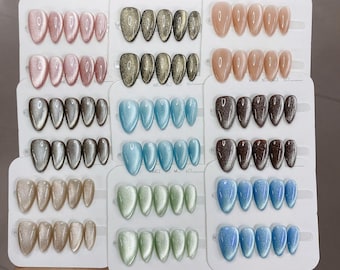 Cat Eye Silver Glazed Donut Almond Press On Nails Handmade Fake Nails Elegant Clean Office Daily Wear Minimalist Gift Ready Packaging