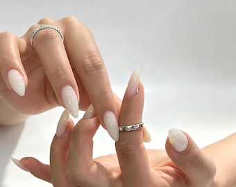 Milky White Glazed Donut Vanilla Almond Press On Nails Handmade Elegant Clean Office Daily Wear Wedding Engagement nails gift or self care