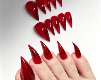 Deep Red Acetate Translucent Cherry Cola Long Stiletto Press On Nails Handmade Acrylic Toenails Party Festival Gift Ready Packaging