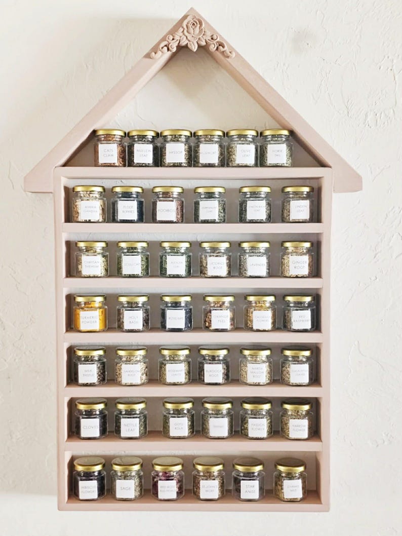 Herbal Starter Kit with Shelf | Apothecary Herb Set | Herbalism Bundle Kit | Organic Herbs Reusable Glass Jars image 3