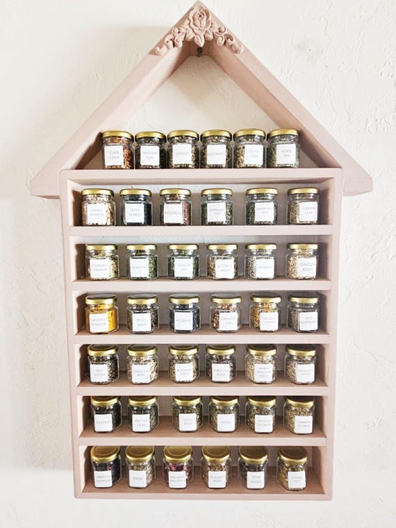 Herbal Starter Kit with Shelf | Apothecary Herb Set | Herbalism Bundle Kit | Organic Herbs Reusable Glass Jars
