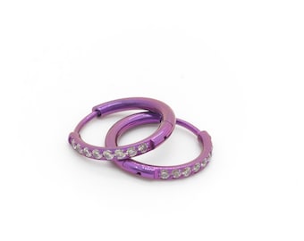 Geanodiseerde paarse titanium ringoorbellen met zirkonia Hypoallergeen diameter van 13 mm