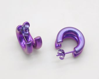 Titanium hypoallergeen geanodiseerde paarse dubbele C-hoepeloorbellen
