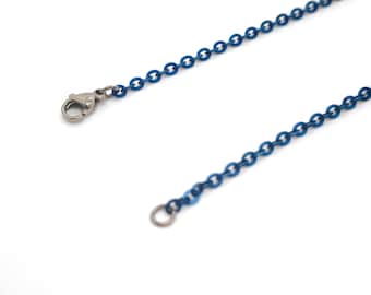 Blue Pure Titanium Rolo Chain Necklace, Anodized Titanium Round Link Chain, Custom Length, Hypoallergenic Unisex Gift