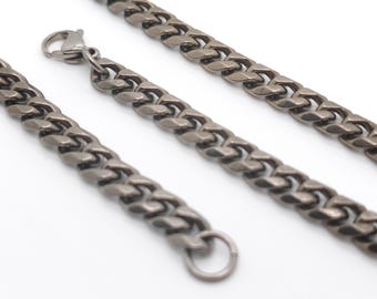 7 mm Pure Titanium Gold Curb Chain Necklace, Chunky Twisted Link Chain, Unisex Statement Jewelry, Gift for Him or Her