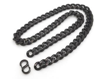 Zwarte titanium Cubaanse schakelketting voor heren, robuuste schakelketting, hypoallergeen, S-vormige sluiting.