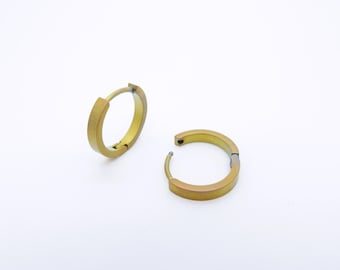 Titanium oorbellen, geel geanodiseerd, hypoallergeen, diameter 15 mm