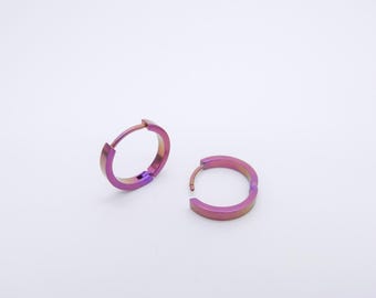 Orecchini in titanio anodizzato viola ipoallergenici, diametro 15 mm