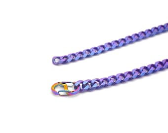 7 mm Pure Titanium Blue Purple Curb Chain Necklace, Anodized Chunky Link Chain, Unisex Statement Jewelry, Gift for Him or Her
