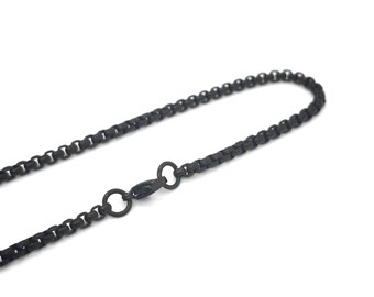 Black Pure Titanium Box Chain Necklace, Anodized Square Link Chain, Custom Length, Hypoallergenic Unisex Jewelry