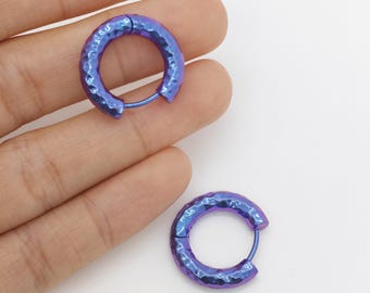 Blauw geanodiseerde titanium oorringen Hypoallergeen diameter 19,5 mm