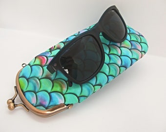 Pink Mermaid Glasses Case Reading Gift for Her Glitter Scales Accessories Accessories Sunglasses & Eyewear Glasses Cases Unique Spectacles Bag Padded Sunglasses Pouch 