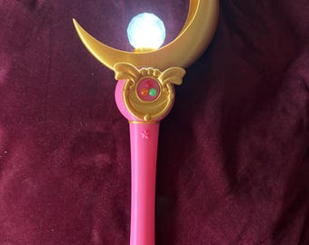 Anime Moon Stick Wand | Light Up Magical Girl Cosplay Prop | Moon Princess Scepter | Pink and Gold Crescent Wand with Crystal